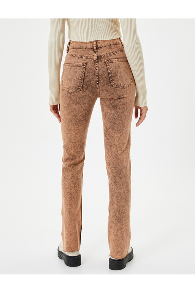 Koton Eskitilmiş Hafif İspanyol Paça Kot Pantolon Dar Kesim Standart Bel Pamuklu Cepli - Victoria Slim Jea