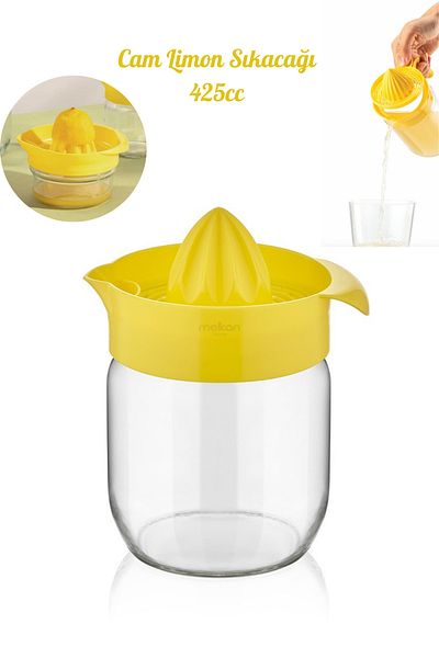Melkan Home 425ml Yellow Glass Lemon, Citrus and Orange Juicer