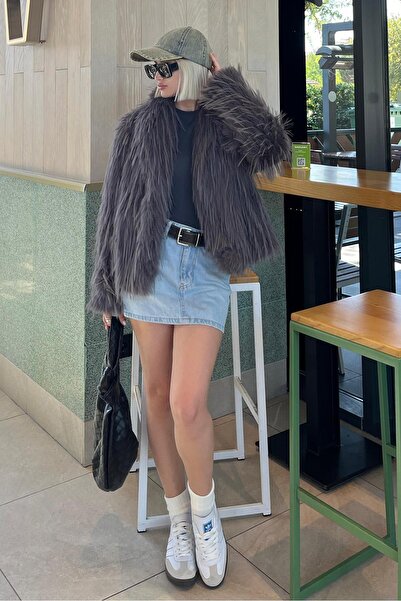 Madmext Штучне хутро, пальто з шалевим коміром - антрацит, жіноче MG2169