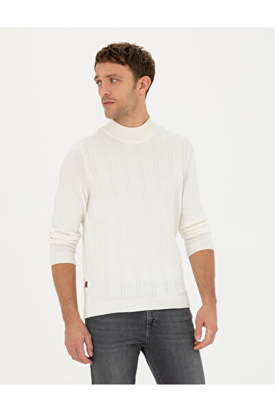 Pierre Cardin Ekru Slim Fit Yarım Balıkçı Yaka Triko Kazak 50281851-VR019