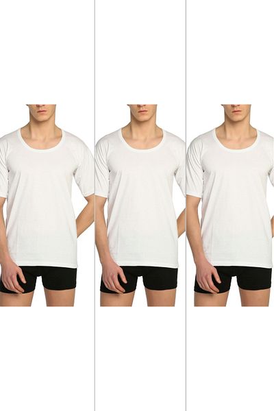 CENNETOĞLU Men's Wide Collar Combed Cotton Undershirt 3 Pack