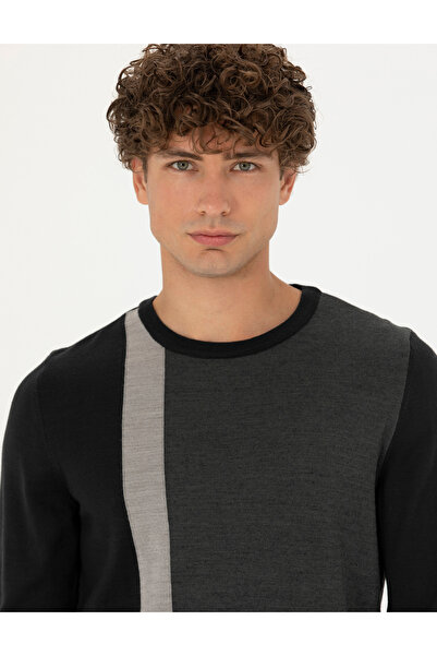 Pierre Cardin Siyah Slim Fit Bisiklet Yaka Yün Karışımlı Triko Kazak 50278089-VR046