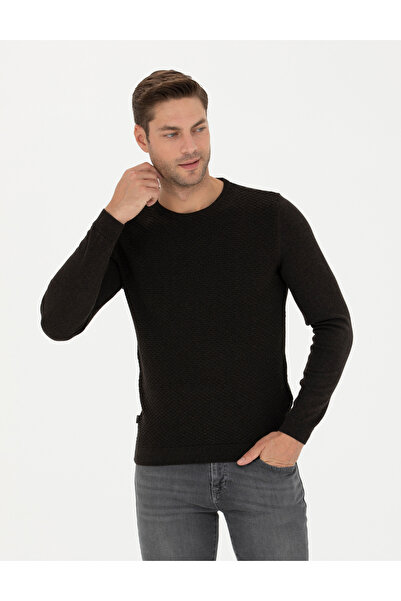 Pierre Cardin Καφέ Πλεκτό Πουλόβερ με Λαιμόκοψη Ποδηλάτου σε Στενή Γραμμή 502...