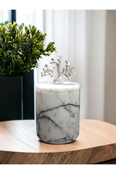 Mermer 9x 10 Mercan Detaylı Pamukluk-Mermer Kapaklı Kutu-Mermer Kapaklı Pamukluk
