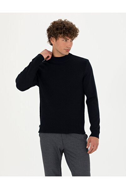 Pierre Cardin Navy Blue Slim Fit Half Turtleneck Sweater 50278111-Vr033