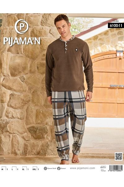 Pijamoni Ανδρικό σετ πιτζάμες με κουμπιά χειμερινό φλις 6100/11 - 1 τεμάχιο