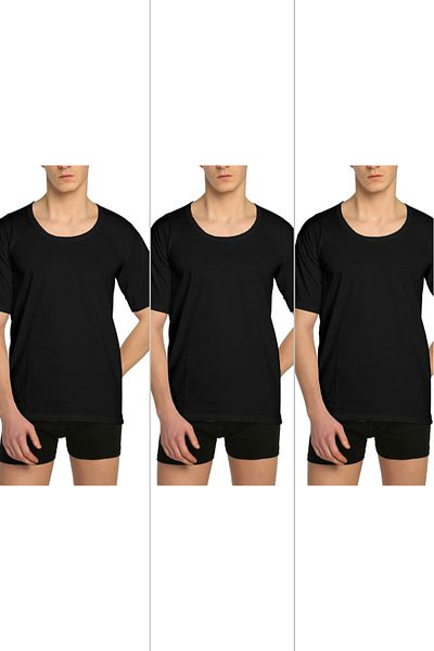 CENNETOĞLU Men's Wide Collar Combed Cotton Undershirt 3 Pack