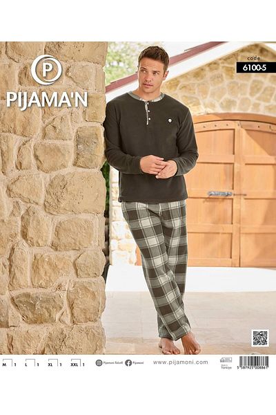 Pijamoni Ανδρικό σετ πιτζάμες με κουμπιά χειμερινό φλις 6100/5 - 1 Τεμάχιο