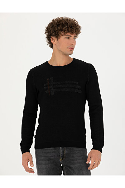 Pierre Cardin Μαύρο πλεκτό πουλόβερ με λαιμόκοψη ποδηλάτου σε στενή γραμμή 50...