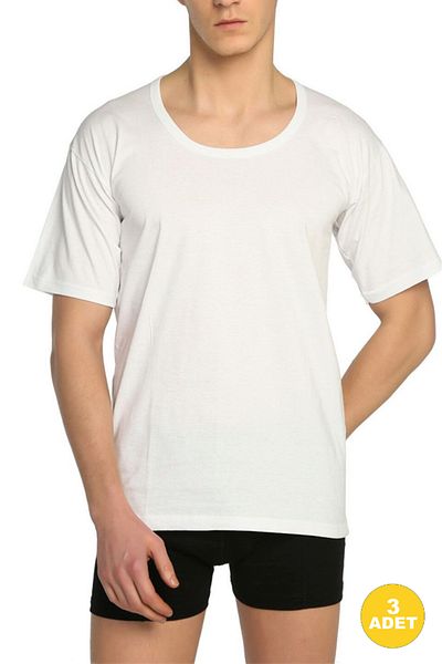 CENNETOĞLU Men's Wide Collar Combed Cotton Undershirt 3 Pack
