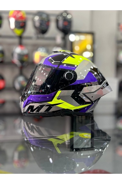 MT Helmets Kask Thunder 4 Sv Valıant B2 Parlak Gri Mor ŞEFFAF VİZÖR