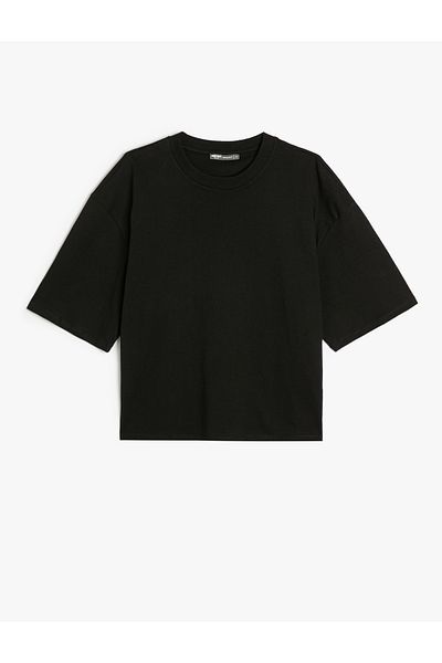 Koton Basic T-Shirt Crop Fit Crew Neck Short Sleeve Cotton