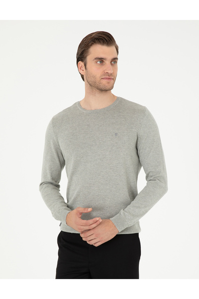 Pierre Cardin Açık Gri Melanj Slim Fit Bisiklet Yaka Basic Triko Kazak 50296621-VR091