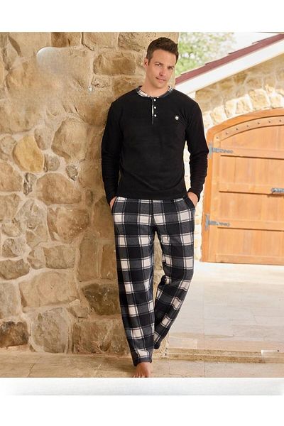 Pijamoni Ανδρικό σετ πιτζάμες με κουμπιά χειμερινό φλις 6100/12 - 1 τεμάχιο