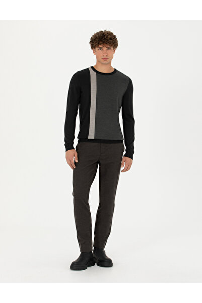 Pierre Cardin Siyah Slim Fit Bisiklet Yaka Yün Karışımlı Triko Kazak 50278089-VR046