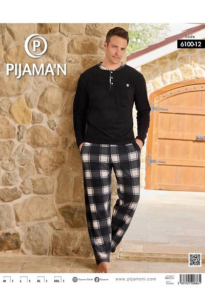 Pijamoni Ανδρικό σετ πιτζάμες με κουμπιά χειμερινό φλις 6100/12 - 1 τεμάχιο