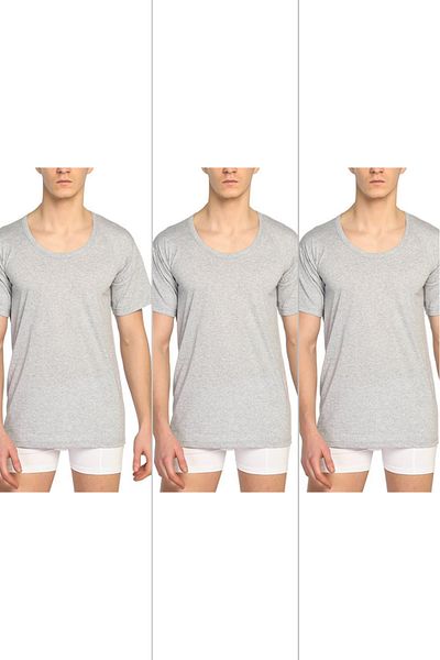 CENNETOĞLU Men's Wide Collar Combed Cotton Undershirt 3 Pack