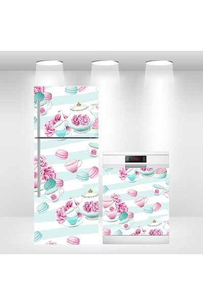 Bigaimaj Capac pentru frigider și mașină de spălat vase cu model Tea Macaron - Folie autocolantă adezivă