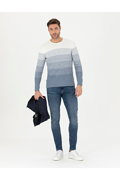 Pierre Cardin Koyu Mavi Slim Fit Bisiklet Yaka Triko Kazak 50278085-VR032