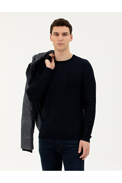 Pierre Cardin سترة تريكو ذات رقبة دائرية ضيقة باللون الأزرق الداكن 50281779-V...