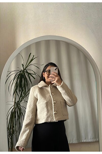 FİHAHA TEKSTİL Düğmeli Krem Ceket