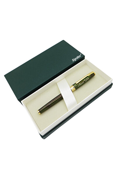 Signator ® ST164 Sedefli Slim Olive Green Gold Metal Roller Kalem | İsme Özel...