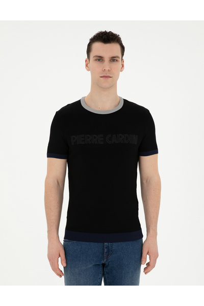 Pierre Cardin Black Slim Fit Crew Neck Knitwear T-Shirt 50288086-Vr046