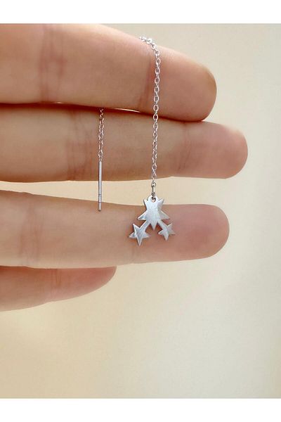 Arescollection 1 Pcs Surgical Steel Double Hole Chain Earring
