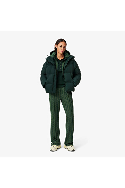 Lacoste Kadın Relaxed Fit Kapüşonlu Koyu Yeşil Şişme Mont