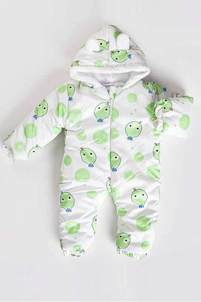 MAİBELLA New Trend Cute Orange Printed Jumpsuit for Baby Girl Boy - Winter Astronaut Jumpsuit with Ears and Zipper