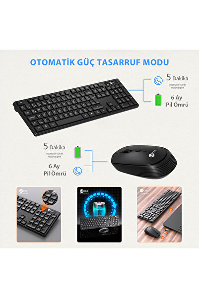 Lecoo Km2001 Kablosuz Türkçe Q Klavye & Mouse Set Siyah