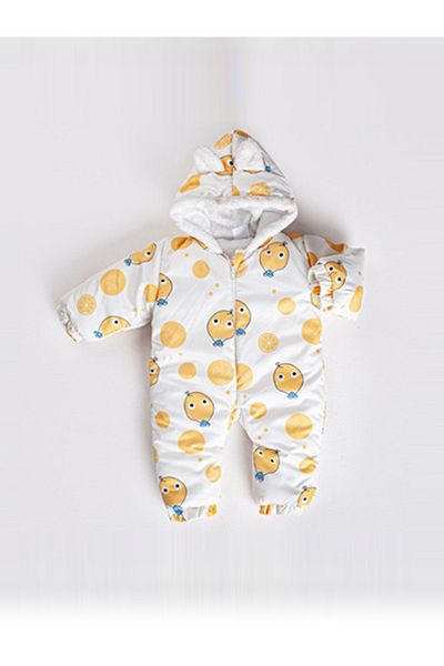 MAİBELLA New Trend Cute Orange Printed Jumpsuit for Baby Girl Boy - Winter Astronaut Jumpsuit with Ears and Zipper