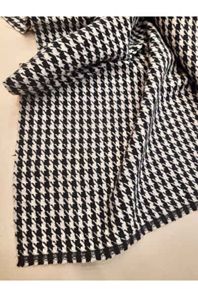 Safir Kumaş Kışlık Montluk Ceketlik Kaz Ayağı Desen Siyah Beyaz Kalı Yün Keçe...