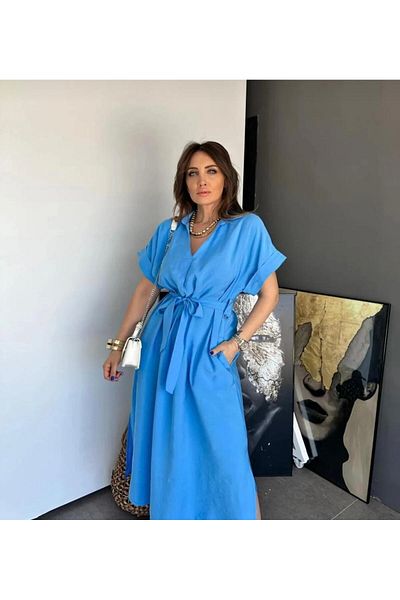 EGZOTİK ASORTİK Rochie cu curea cu decolteu în V cu detaliu cu nasturi