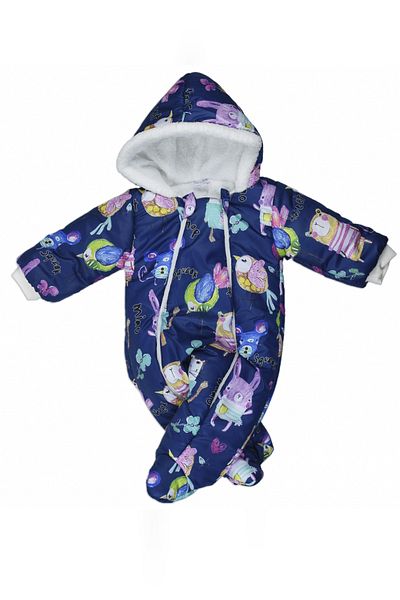 MAİBELLA New Bird and Mouse Printed - Hooded Zippered Winter Baby Jumpsuit