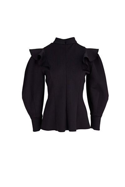 Aker Kolları Volanlı Örme Bluz