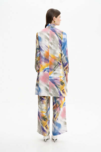 Aker Volan Detaylı Saten Desenli Tunik