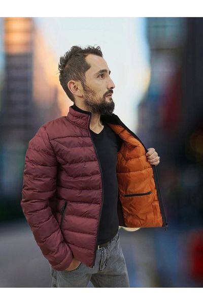 daniel milano Men's Side Rubber Detailed Pocketed Gel Padded Claret Red Sports Sweater Coat