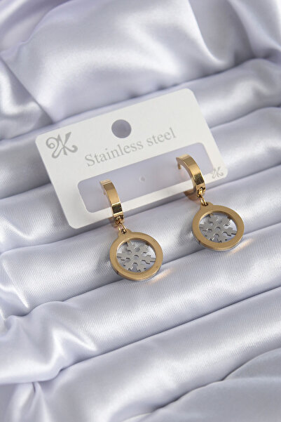 316L Çelik Gold Renk Kar Tanesi Model Kadın Küpe alithestereo