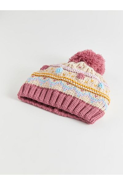 LC Waikiki Standardowy wzorzysty pomponowy beret dla dziewczynki