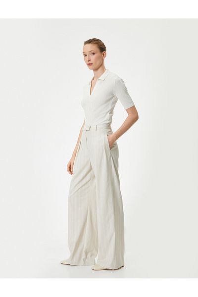 Koton Wide Leg Palazzo Trousers Regular Waist Pocket Detailed Viscose Mixed