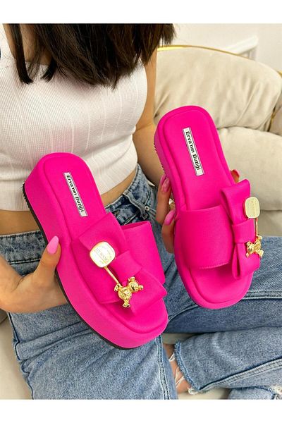 ERVANIN BUTİĞİ Purple Satin (baby) Buckle Detail Women's Slippers