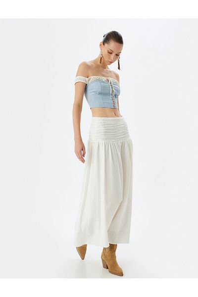 Koton Blůza Slim Fit Crop Halenka bez ramen - Lodní výstřih s knoflíky