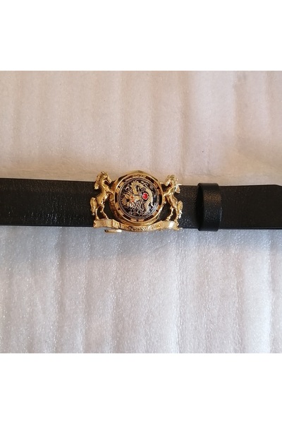 Butik Tülin Unisex otantik hakiki dana derisi siyah altın çift atlı dönen ejd...