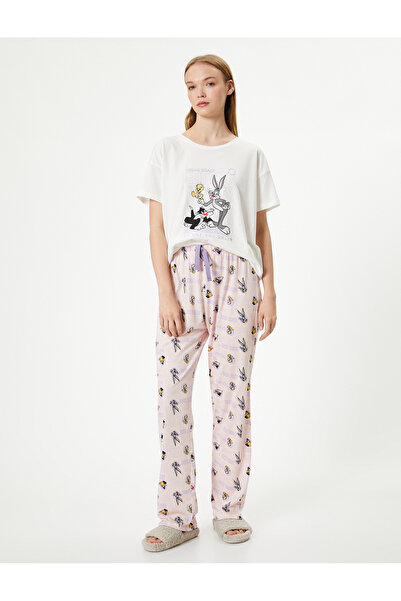 Koton Lizenziertes, bedrucktes Kurzarm-Pyjama-Set mit Looney Tunes-Motiv