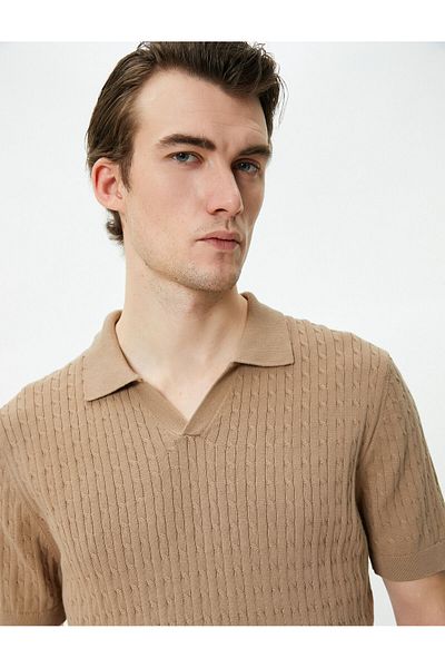 Koton Polo Neck Knitwear T-Shirt Short Sleeve Textured