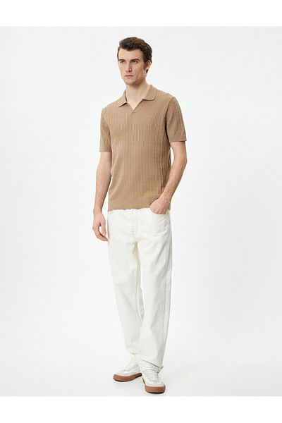 Koton Polo Neck Knitwear T-Shirt Short Sleeve Textured