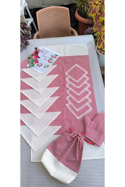 MODATU Mutfak takımı işleme kiti / kırmızı pitikareli