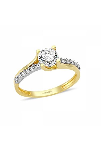 Sembol Gold Altın Tektaş Yüzük Kenar Taşlı Özel Tasarım Model