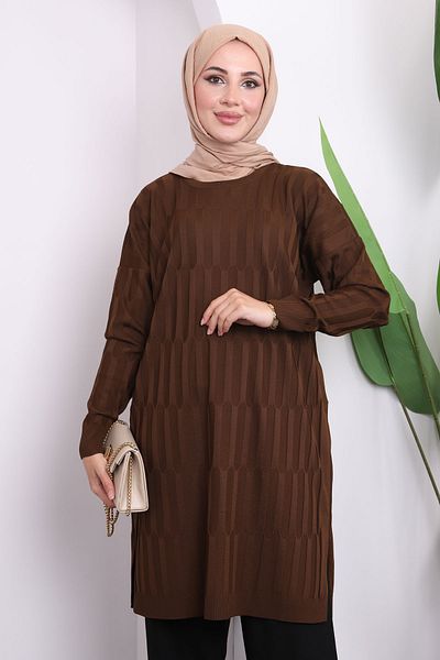 İmajButik Καφέ κρύο νήμα Mercerized Knitwear Tunic